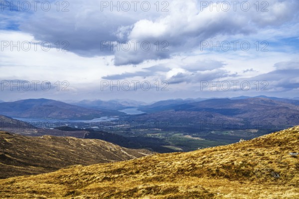 View from Nevis Range Mountains, Grampian Mountains, Fort William, Highland, Lochaber, Scotland, UK