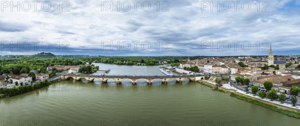 Panorama of Libourne from a drone, Gironde, Nouvelle-Aquitaine, Saint-Emilion and Pomerol, Southwestern France