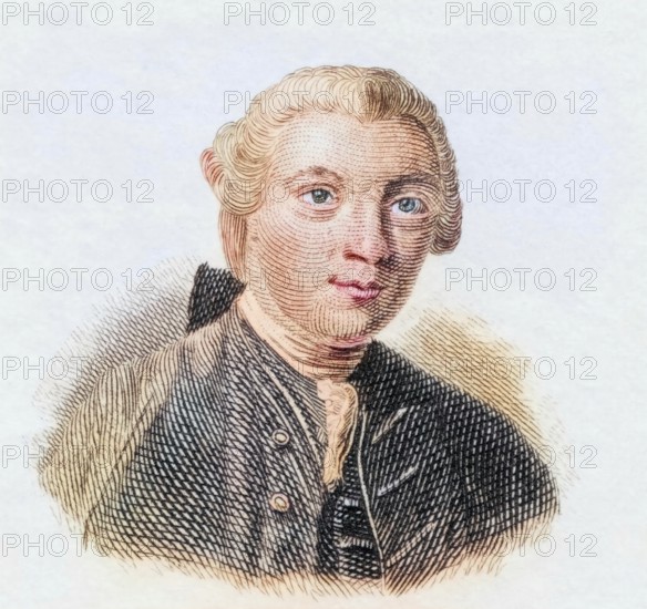 Soame Jenyns, 1704 to 1787, English writer, coloured woodcut from Crabbe's Historical Dictionary from 1825, Historical, digital reproduction