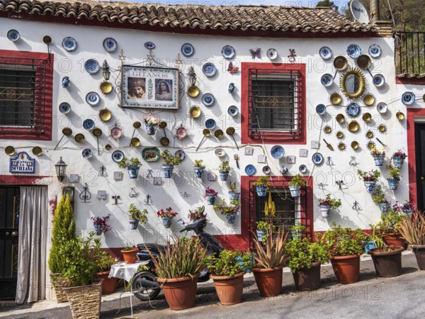 House casa la sevillana, decorated white house, Granada, Andalusia, Spain
