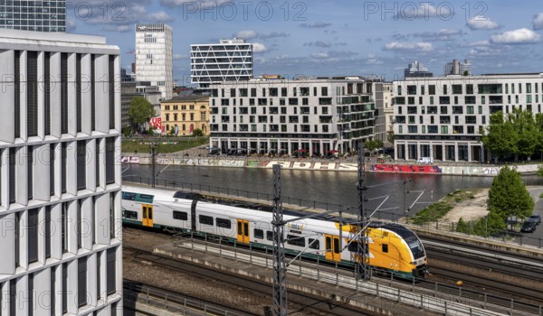 View from the roof of the Futurium Museum onto the Humboldt harbour at Berlin Central Station, Germany