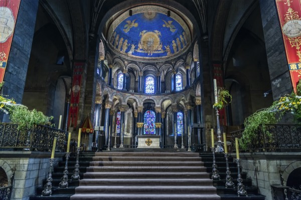 Basilica of Our Lady, Maastricht, Netherlands, magnificent church interior with dome frescoes and stained glass windows
