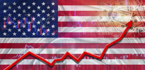 USA financial growth on market graph. USA economic growth on financial graph
