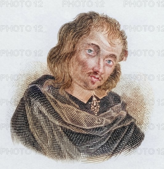 Paul Scarron, (born 4 or 14 July 1610 in Paris, died 7 October 1660 in Paris) was a French writer, coloured woodcut from Crabbe's Historical Dictionary from 1825, Historical, digital reproduction
