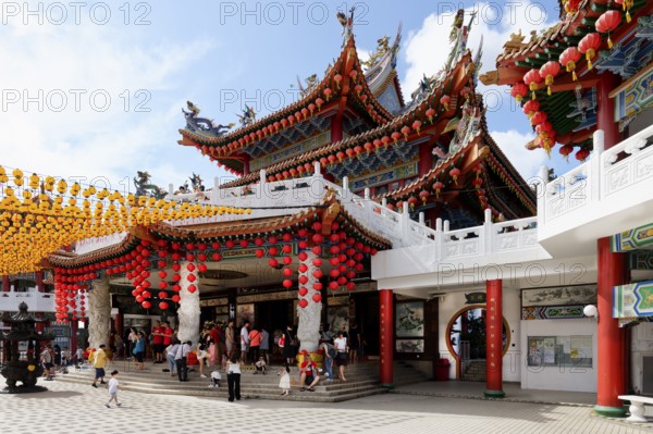 Thean Hou Temple to the Goddess Mazu with red and yellow chinese lanterns, Kuala Lumpur, Malaysia, Asia
