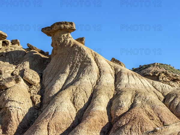 Colorful rock formation, semi-desert, Bardena Blanca area, Bardenas Reales Nature Park, Navarre, Spain