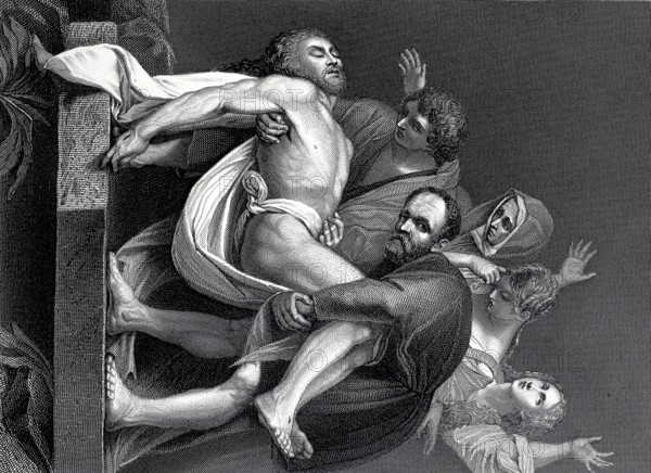 The Entombment of Christ, steel engraving after a painting by Caravaggio, historical, digitally restored reproduction of a 19th century original