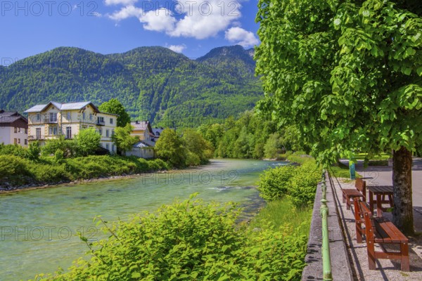 Riverside promenade on the Traun, Bad Ischl, Trauntal, Salzkammergut, Upper Austria, Austria