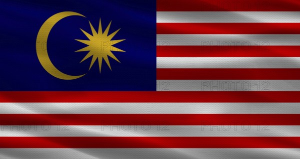 Malaysia flag with fabric texture. Realistic flag of Malaysia waving
