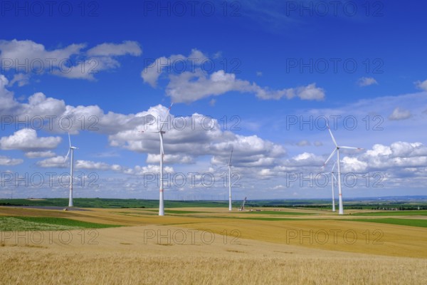 Wind farm in the fields near Alzey, Rhineland-Palatinate, Germany