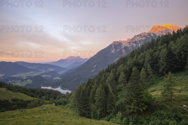 Magical sunset at the Halsalm above Hintersee with views of Hoher Göll and Hochkalter