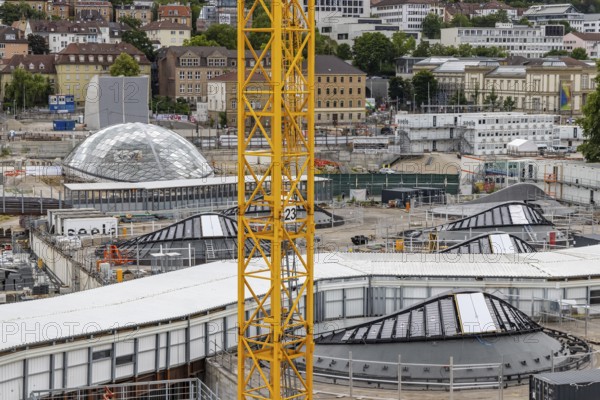 View of the roof of the future through station in Stuttgart. Light eyes provide the platforms of the new main station with natural light. Stuttgart, Baden-Württemberg, Germany