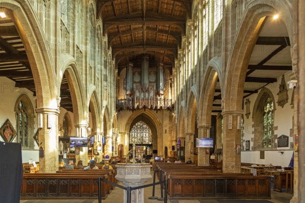 Interior view, Holy Trinity Church, where William Shakespeare was baptised and buried, Stratford-upon-Avon, Warwickshire, England, Great Britain