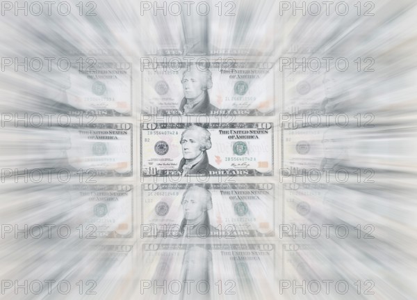 10 US dollar notes, 10 dollar banknotes, zoom effect
