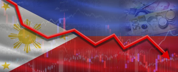 Philippines financial crisis on economic graph. Financial fall of Philippines on economy market