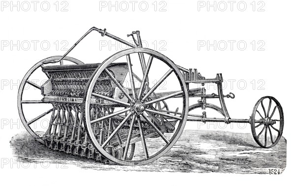 Agriculture, sowing, seed drill system Berolina, sowing machine for e.g. Rüber, around 1850, digitally improved reproduction of a 19th century model, historical, exact date unknown