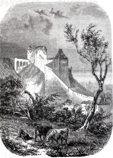 Dieppe Castle, Chateau de Dieppe, 1865, Normandy, France, digitally enhanced reproduction from a 19th century original, historical, exact date unknown