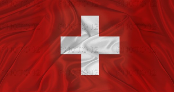 Flag of Switzerland with cloth texture. Close up of Swiss flag waving