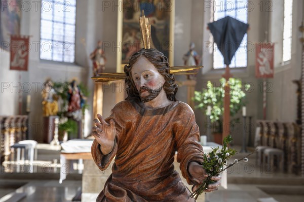 Palm tree donkey, detail, in the parish church of St Nicholas, Oberthingau, Ostallgäu, Bavaria, Germany