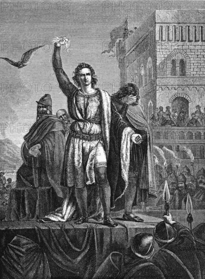 Konrad assumed the title of King of Jerusalem and Sicily, was later tried as a traitor and beheaded on 29 October 1268, digital reproduction of a historical model