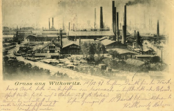 Historical postcard, picture postcard, industry in Witkowitz, Witkowitzer Bergbau- und Hüttenwerke, today Vítkovice in the Czech Republic, digitally enhanced reproduction of an original from around 1900, picture postcard