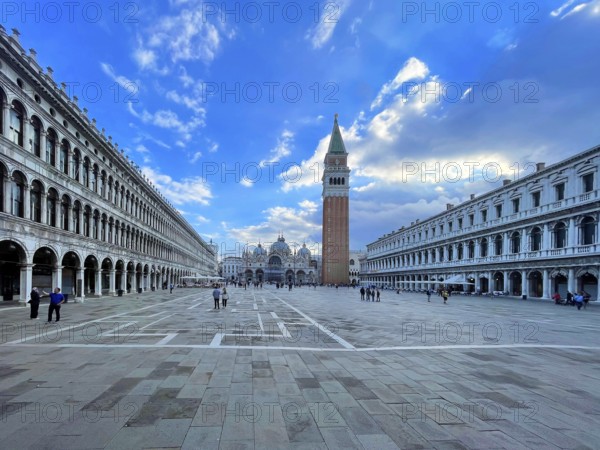 St Mark's Square with St Mark's Tower, lagoon city of Venice, Veneto, Italy