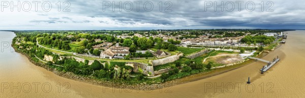 Panorama of Citadel of Blaye from a drone, Blaye, Gironde Estuary, France