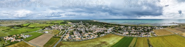 Panorama of Fields and Grape plantations from a drone, Saint-Clement-des-Baleines, Atlantic, France