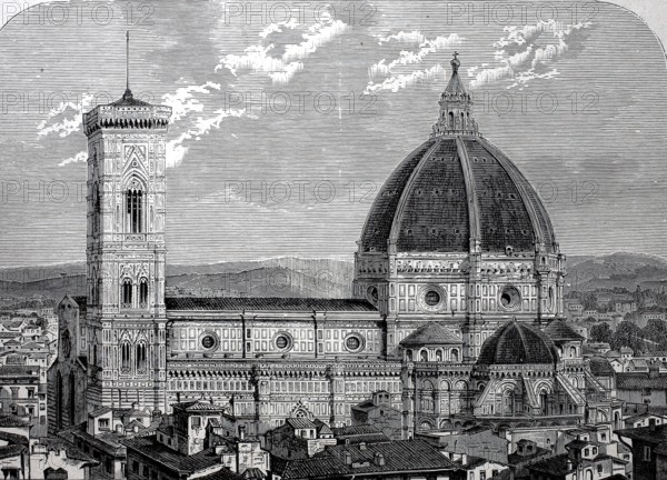View of Florence Cathedral around 1800, Tuscany, Italy, Historical, digitally restored reproduction of a 19th century original