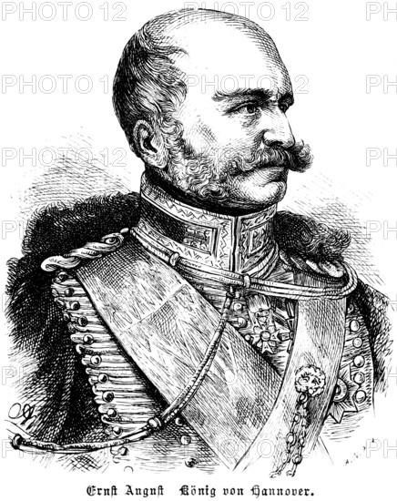 Ernst August, King of Hanover, son of King George III, Lieutenant General, portrait, Prussia, historical illustration 1896