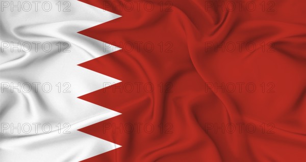 Realistic Bahrain flag waving. Close up of flag of Bahrain with cloth texture
