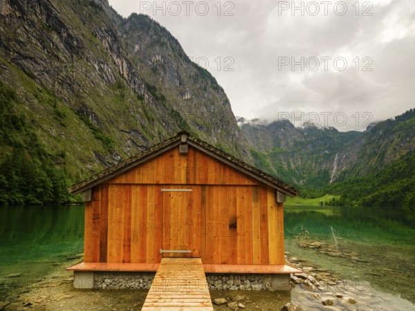 Boathouse at the Obersee near Königssee in the Berchtesgaden National Park, Schönau am Königssee, Berchtesgadener Land, Upper Bavaria, Bavaria, Germany