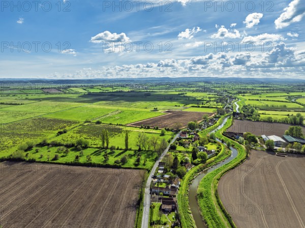 Burrow Mump from a drone, Southlake Moor, Burrowbridge, Taunton, Somerset, England, United Kingdom