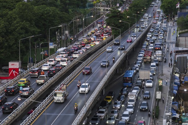 Road traffic bridge vehicles, Bangkok, Thailand
