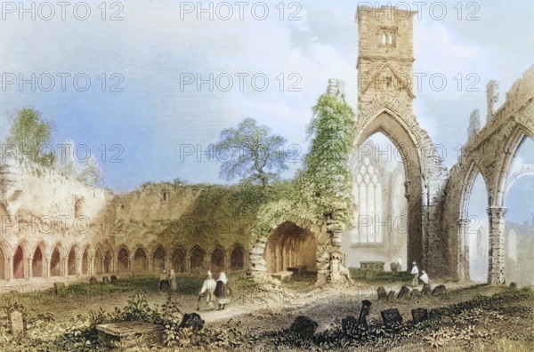 Sligo Abbey, County Sligo, Ireland, from the Landscape and Antiquities of Ireland, 1841, digital reproduction of a historical model