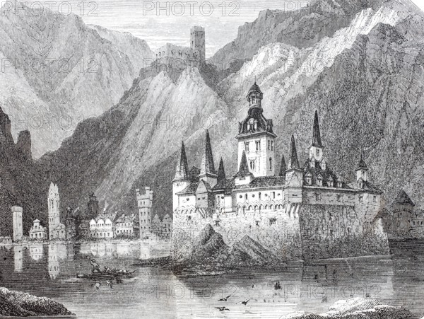 Pfalzgrafenstein Castle between Bacharach and Kaub on the Rhine, 1880, Rhineland-Palatinate, Germany, digitally enhanced reproduction from a 19th century original, historical, exact date unknown