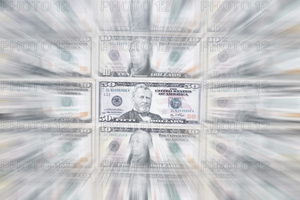 US dollar notes, 10 dollars, 50 dollars, banknotes, zoom effect