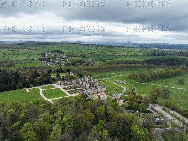 Lowther Castle and Gardens from a drone, Lowther, Cumbria, England, United Kingdom