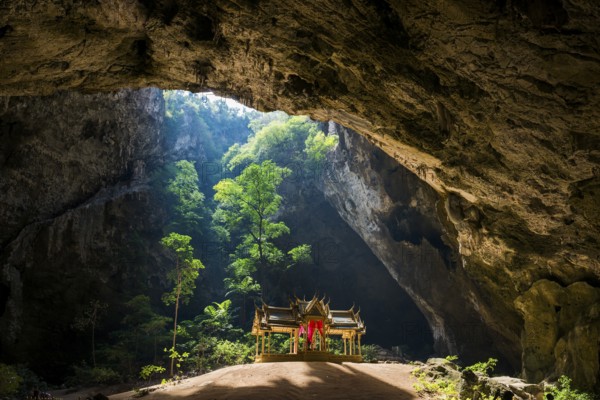 Temple in a stalactite cave, Phraya Nakhon Cave, Khao Sam Roi Yot National Park, Hua Hin, Prachuap Khiri Khan, Thailand