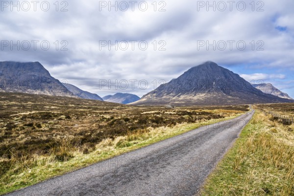 Mountains and Moors over Glen Etive Valley, Glencoe, Highlands, Scotland and Buachaille Etive Mòr, The Buachaille, Glen Etive, Highlands, Scotland, UK