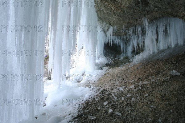 Tourist attraction, icicles in the Eistobel near Isny/Maierhöfen, Allgäu, Bavaria, Germany, Allgäu, Bavaria, Germany