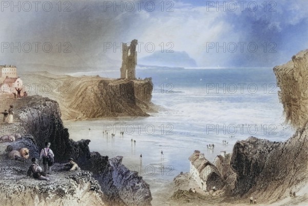 Ballybunian, County Kerry, Ireland, from the Landscape and Antiquities of Ireland, 1841, digital reproduction of a historical model