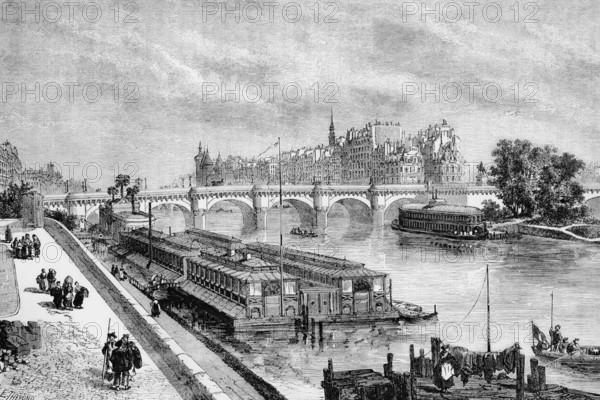 A view of the Seine and the Pont Neuf in Paris, 1840, France, digital reproduction of a historical original