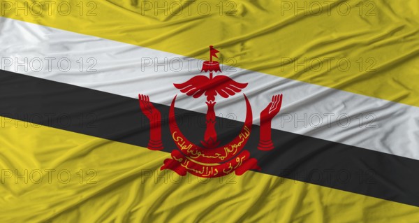 Close up of Brunei flag waving. Flag of Brunei with cloth texture