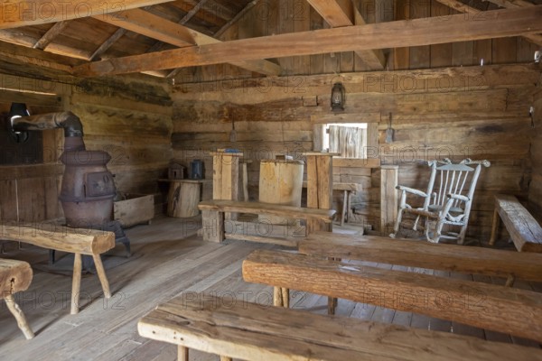 Clinton, Tennessee - Irwin's Chapel, a log church at the Museum of Appalachia, a collection of pioneer buildings and artifacts