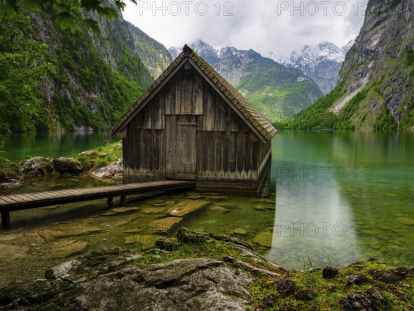 Boathouse at the Obersee near Königssee in the Berchtesgaden National Park, Schönau am Königssee, Berchtesgadener Land, Upper Bavaria, Bavaria, Germany