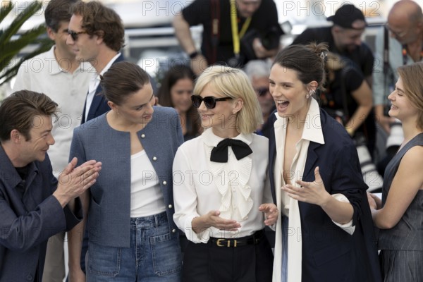 Cannes, France - 15.5.2024: Félix Kysyl, Angelina Woreth, Mélanie Laurent, Joséphine Japy, Joséphine Japy and Sarah Pachoud during the photocall for QUI BRILLE AU COMBAT (THE WONDERERS) during the 78th Cannes International Film Festival. The film festival takes place from 13 to 24 May 2025