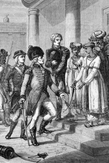 The siege of Seringapatam (Srirangapatna), a town in the Mandya district of the Indian state of Karnataka, in 1792 ended when Tipu Sultan agreed to the strict terms of the Treaty of Seringapatam, India, digital reproduction of a historical original