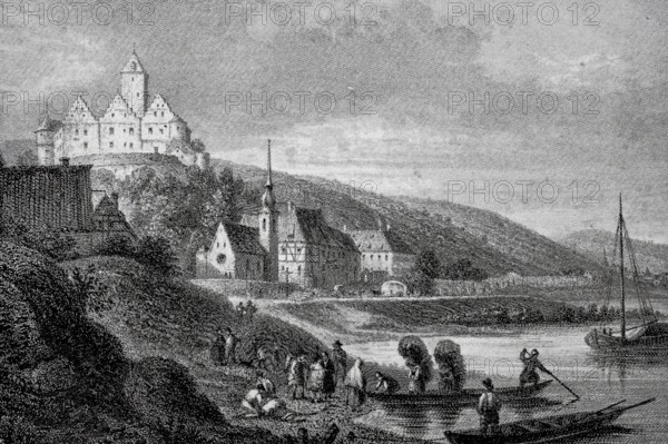 Middle Ages, Mainberg Castle is located in the village of the same name Mainberg near Schweinfurt in Lower Franconia, Bavaria, Germany, digitally enhanced reproduction of a 19th century original, historical, exact date unknown