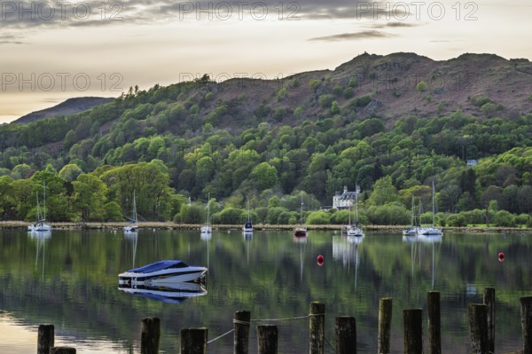 Sunset over Windermere Lake, Ambleside, Lake District, Cumbria, England, United Kingdom